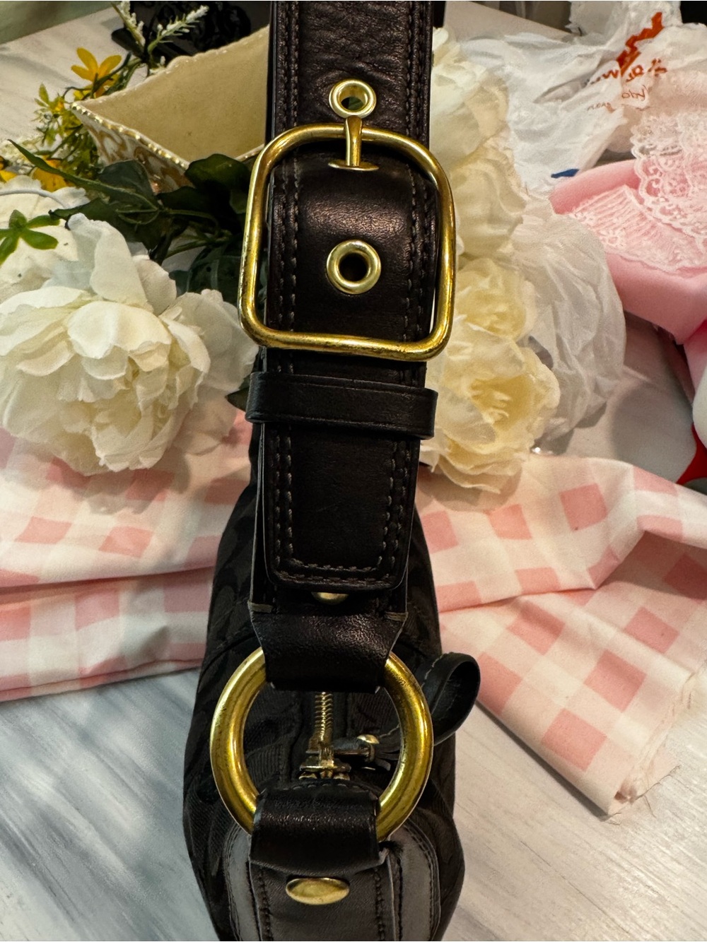 Coach Black Signature Crescent Hobo with Gold Hardware - Picture 3 of 8